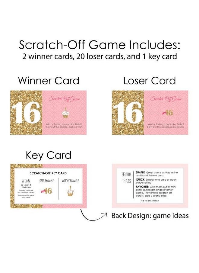 Big Dot of Happiness Sweet 16 16Th Birthday Party Game Scratch Off Cards 22 Count  - Image 5