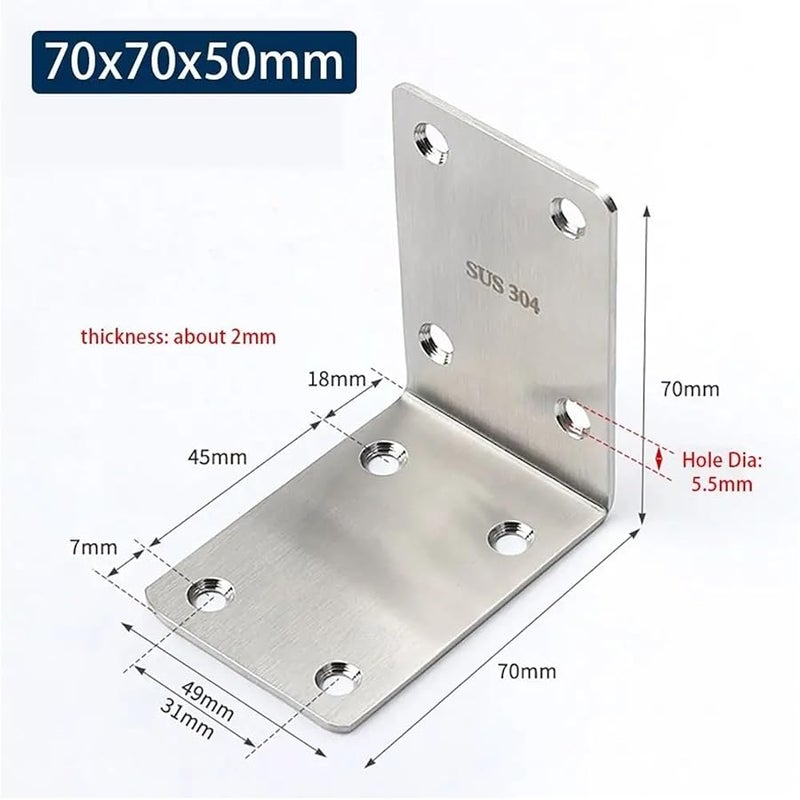 Stainless Steel L Shape Corner Brace Joint 70x70x50mm Furniture Fastener Cabinet Bracket - Image 3