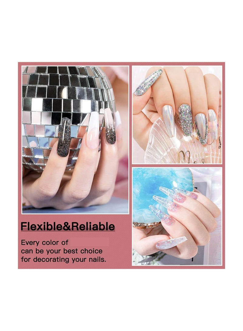 Captaintech Glitter Poly Nail Gel Set - 6 Colors of Shiny Blue Diamond Poly Nail Extension Gel, Easy to Use for Beginners, Harmless and Low Odor, Perfect for Trendy Nail Enhancements (15ml each) - Image 4