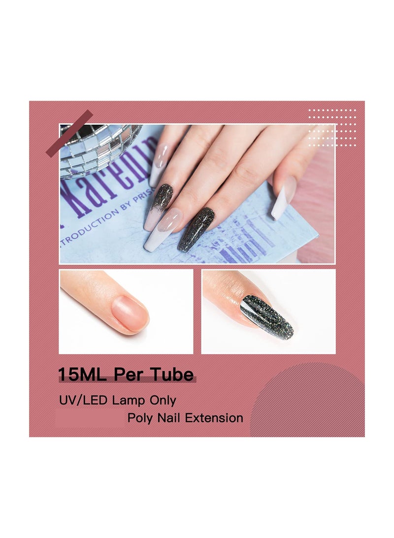 Captaintech Glitter Poly Nail Gel Set - 6 Colors of Shiny Blue Diamond Poly Nail Extension Gel, Easy to Use for Beginners, Harmless and Low Odor, Perfect for Trendy Nail Enhancements (15ml each) - Image 3