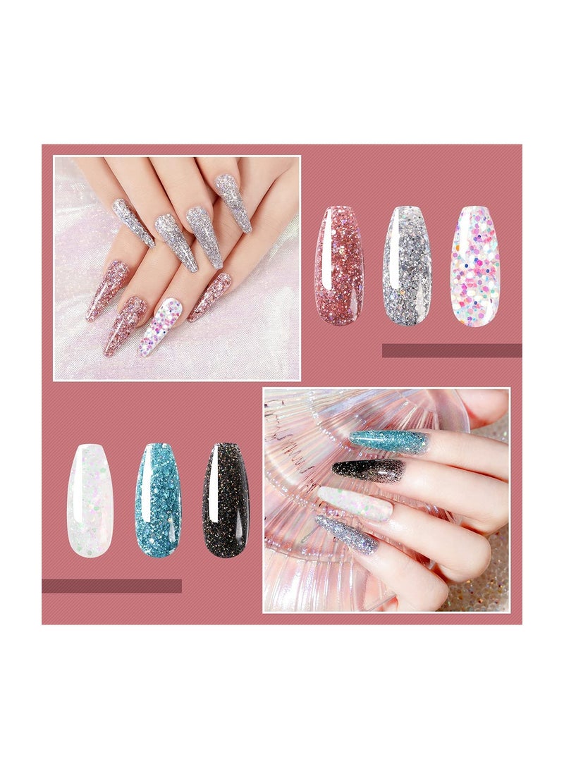 Captaintech Glitter Poly Nail Gel Set - 6 Colors of Shiny Blue Diamond Poly Nail Extension Gel, Easy to Use for Beginners, Harmless and Low Odor, Perfect for Trendy Nail Enhancements (15ml each) - Image 2