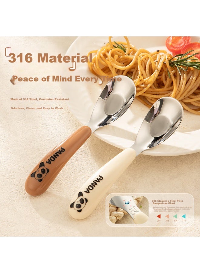 Caizhi 316 Stainless Steel Children's Spoon Yuanbao Spoon Baby Food Spoon Eating Soup Spoon Children's Tableware Panda 2-pack Cz6266 - Image 1