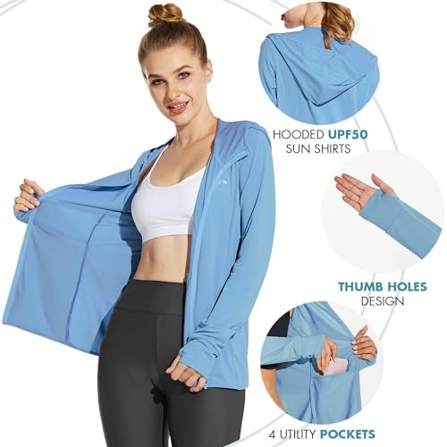 baleaf Women's Zip Up Sun Shirts SPF UPF 50+ Hoodie Jackets Hiking Thumb Holes Lightweight Quick Dry Outdoor Blue L - Image 5