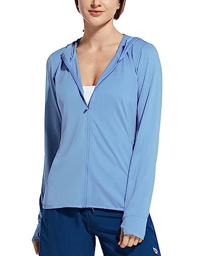 baleaf Women's Zip Up Sun Shirts SPF UPF 50+ Hoodie Jackets Hiking Thumb Holes Lightweight Quick Dry Outdoor Blue L - Image 1