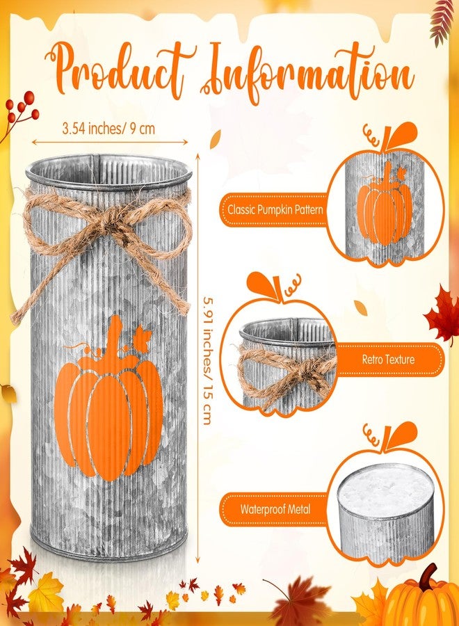 Domensi 6 Pcs Thanksgiving Table Centerpieces Fall Pumpkin Vases Decor Farmhouse Galvanized Metal Vases for Flowers Mason Jar Utensil Holder for Thanksgiving Fall Autumn Rustic Home Office Decorations - Image 3