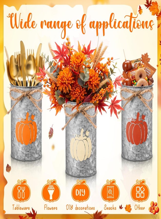 Domensi 6 Pcs Thanksgiving Table Centerpieces Fall Pumpkin Vases Decor Farmhouse Galvanized Metal Vases for Flowers Mason Jar Utensil Holder for Thanksgiving Fall Autumn Rustic Home Office Decorations - Image 4