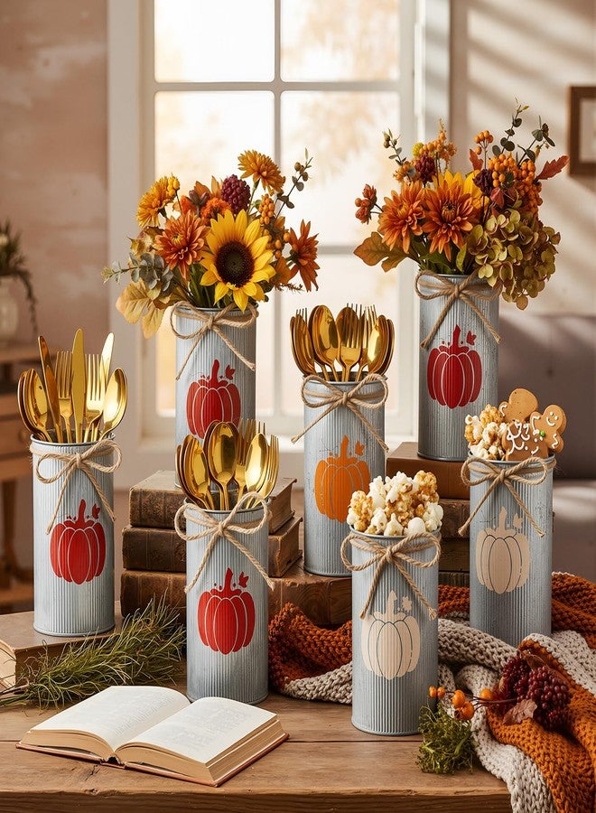 Domensi 6 Pcs Thanksgiving Table Centerpieces Fall Pumpkin Vases Decor Farmhouse Galvanized Metal Vases for Flowers Mason Jar Utensil Holder for Thanksgiving Fall Autumn Rustic Home Office Decorations - Image 5