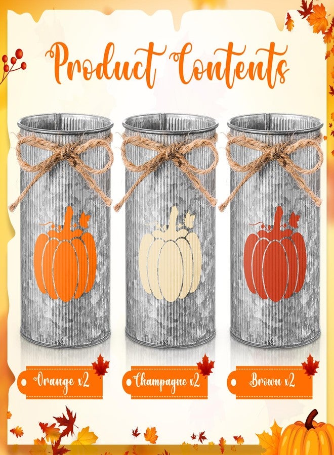 Domensi 6 Pcs Thanksgiving Table Centerpieces Fall Pumpkin Vases Decor Farmhouse Galvanized Metal Vases for Flowers Mason Jar Utensil Holder for Thanksgiving Fall Autumn Rustic Home Office Decorations - Image 2