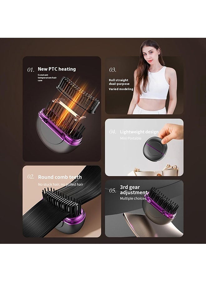 فرشاة مصغرة مصممة للشعر المحمولة, ثلاثة سرعة التحكم في درجة الحرارة, مصممة لاسلكية قابلة لإعادة الشحن للشعر المستقيم والشعر المجعد, مشط اللحية الكهربائية للمنزل, السفر, السكن - Image 5