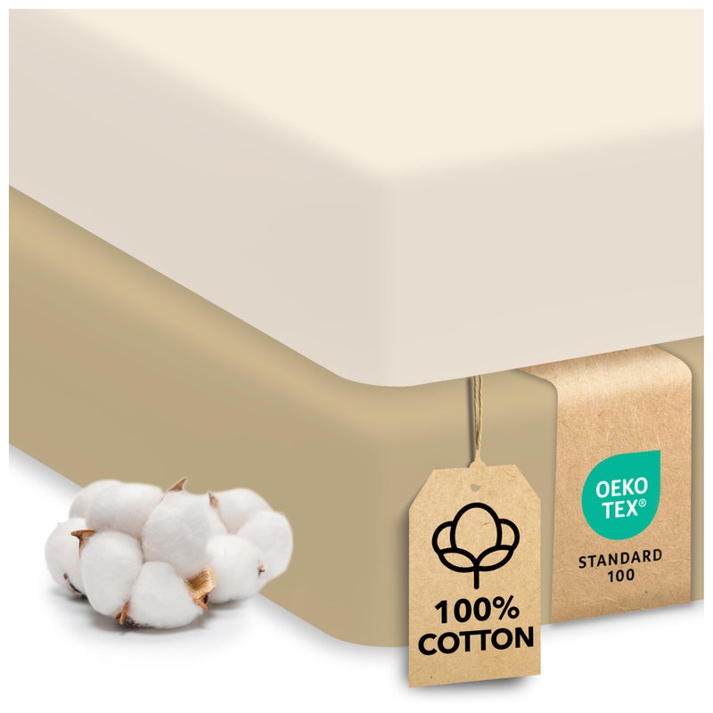 Sweety Fox Cotton Crib Sheets 2 Pack â€“ Sweety Fox Mini Fitted Sheets for Baby Boys and Girls, Soft Jersey Knit for Crib or Toddler Bed, Pecan and Cream - Image 1
