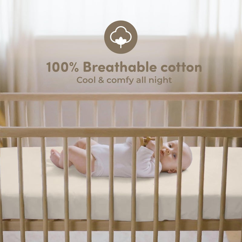 Sweety Fox Cotton Crib Sheets 2 Pack â€“ Sweety Fox Mini Fitted Sheets for Baby Boys and Girls, Soft Jersey Knit for Crib or Toddler Bed, Pecan and Cream - Image 2