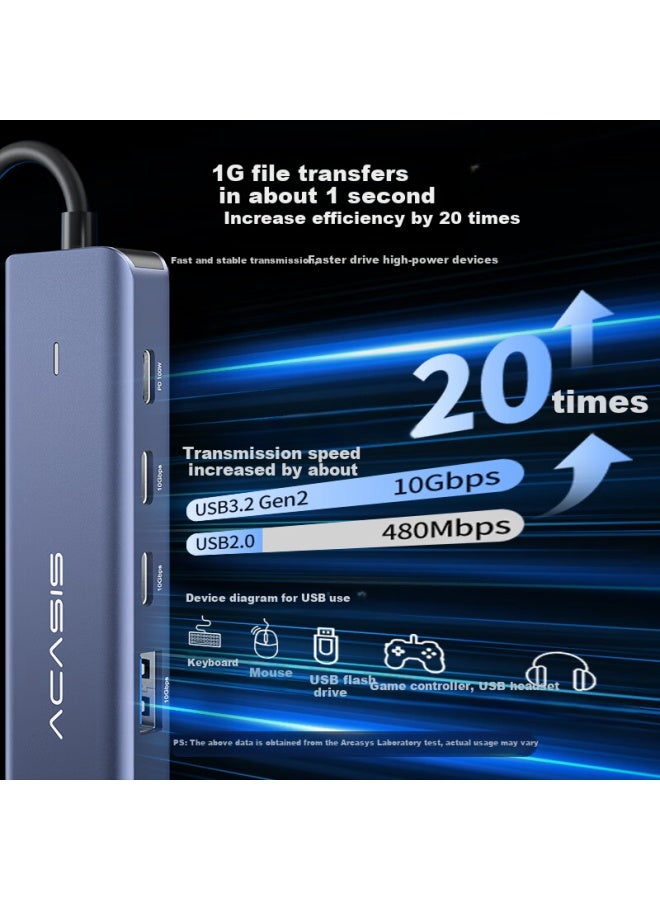 Acasis Type-c 3.2 Expansion Dock Hub Splitter Desktop Expansion Dock 4k 60hz Screen Mirroring Gigabit Ethernet Port 10g Transmission Pd Card Reader Thunderbolt 4 Laptop 1m Ds-9901-sd - Image 1