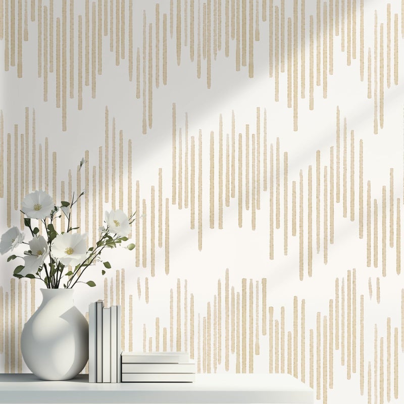 WENMER Beige Striped Wallpaper Geometric Peel and Stick Wallpaper 177118 Gold Contact Paper Beige Self Adhesive Removable Wall Paper for Bathroom Cabinets Kitchen
