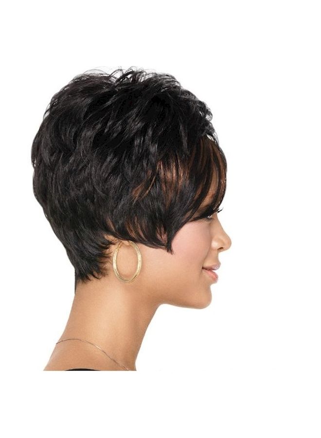 NIBEMINENT Short Fluffy Straight Hair Wig Black - Image 2