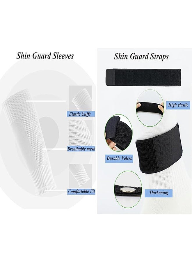 1 Pair Grip Soccer Socks, 1 Pair Soccer Sleeve Socks with 1 Pack Shin Guards and 2 Shin Straps, Football Game Set 6 Pcs - Image 3