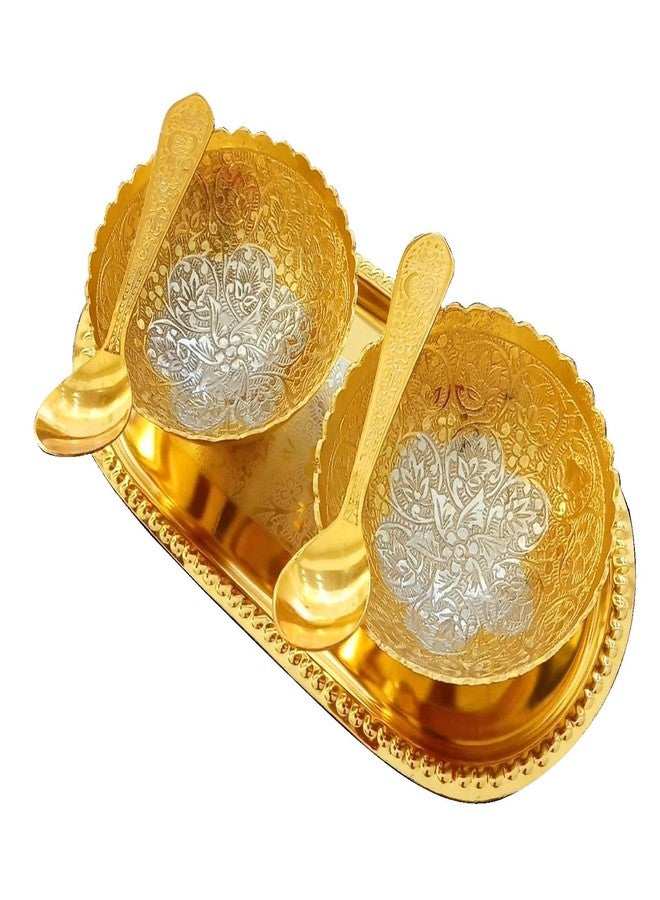NOBILITY Bowl Spoon Tray Set Gold and Silver Plated with Red Velvet Box Dessert Dry Fruit Serving Sets Friends Family Home Decorative Corporate Gifts Wedding Return Gift Items - Image 3