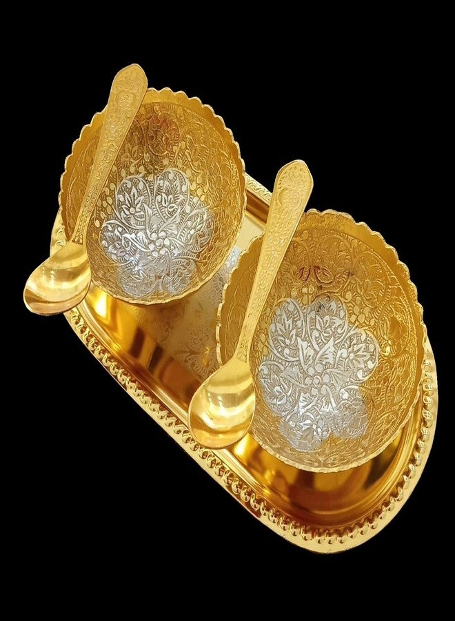 NOBILITY Bowl Spoon Tray Set Gold and Silver Plated with Red Velvet Box Dessert Dry Fruit Serving Sets Friends Family Home Decorative Corporate Gifts Wedding Return Gift Items - Image 2