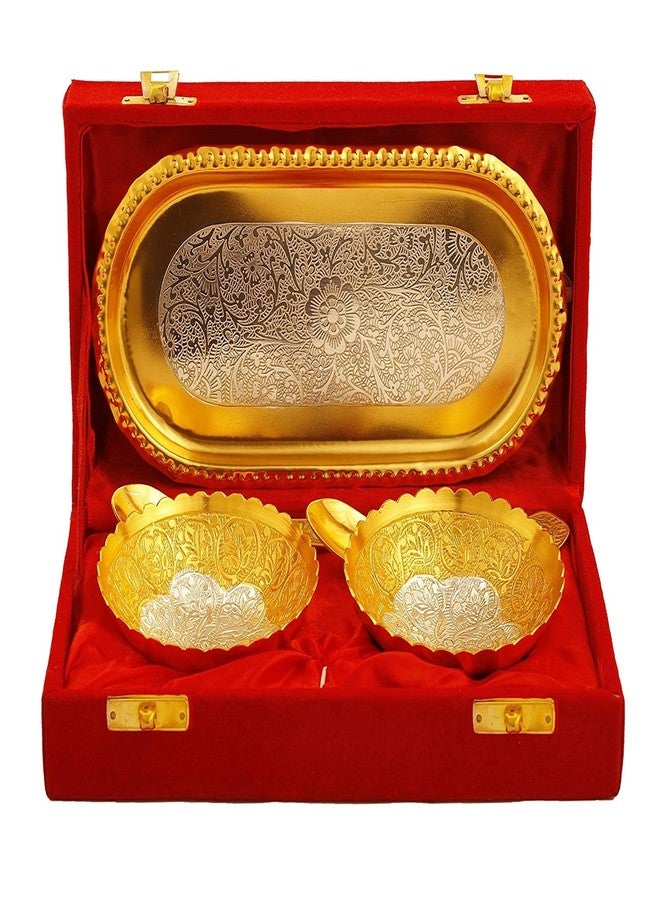 NOBILITY Bowl Spoon Tray Set Gold and Silver Plated with Red Velvet Box Dessert Dry Fruit Serving Sets Friends Family Home Decorative Corporate Gifts Wedding Return Gift Items - Image 1