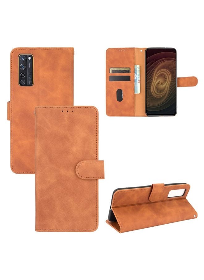 HuHa Case Cover For ZTE Axon 20 5G / A20 5G Solid Color Skin Feel Magnetic Buckle Horizontal Flip Calf Texture PU Leather Case with Holder & Card Slots & Wallet(Brown) 