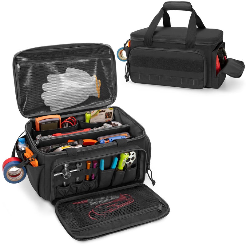 Rexmica 14-Inch Tool Bag with Anti-friction Bottom, Hand Tool Storage Organizer for Men, Tactical Range Bag, Multi-purpose Work Tote for Repairman, Carpenters, Handyman, Black - Image 1
