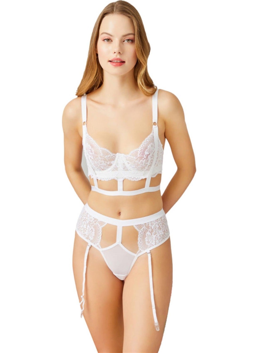 COTTONHILL طقم حمالة صدر نسائية شفافة قابلة للتعديل من COTTONHILL باللون الكريمي من الدانتيل  - Image 1
