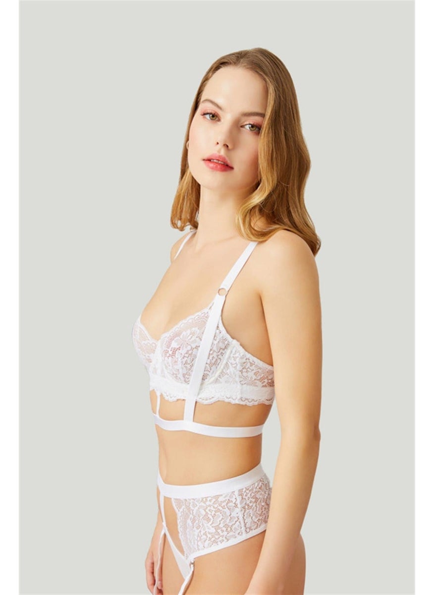 COTTONHILL طقم حمالة صدر نسائية شفافة قابلة للتعديل من COTTONHILL باللون الكريمي من الدانتيل  - Image 4