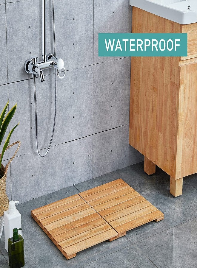 viewcare Waterproof Bamboo Bath Mat for Shower, Wooden Floor Mat for Bathroom, Foldable | Non-Slip | Heavy Duty, Shower Mat for Indoor Outdoor, 23.5in x 15.6in - Image 3