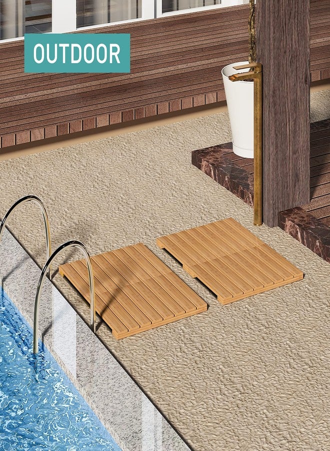 viewcare Waterproof Bamboo Bath Mat for Shower, Wooden Floor Mat for Bathroom, Foldable | Non-Slip | Heavy Duty, Shower Mat for Indoor Outdoor, 23.5in x 15.6in - Image 4