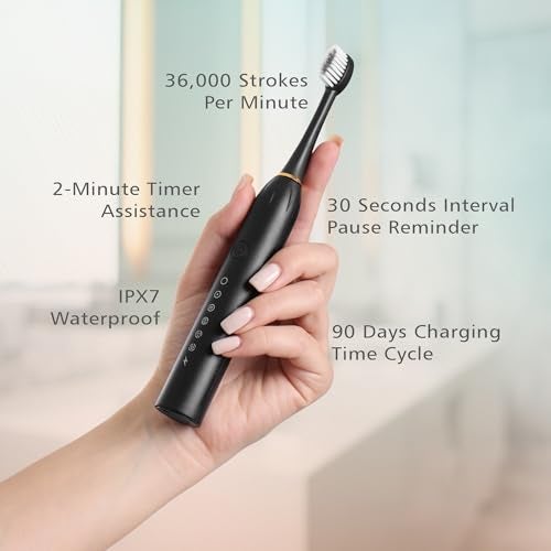 CARE CUB X-3 Sonic Electric Toothbrush, IPX7 Waterproof, Powerful Rechargeable with Replaceable Heads, 6 Cleaning Modes, Advanced Gum Care & Plaque Removal - Black, kid, Youth, Adults, 1 Count - Image 2