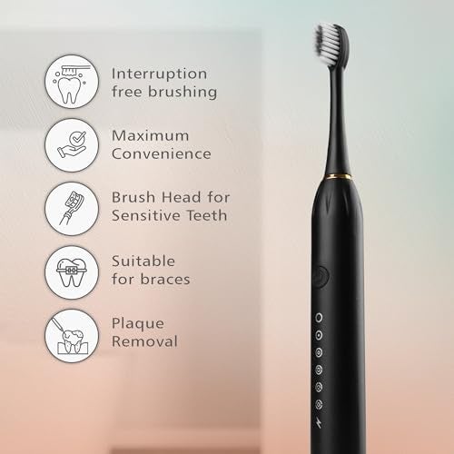 CARE CUB X-3 Sonic Electric Toothbrush, IPX7 Waterproof, Powerful Rechargeable with Replaceable Heads, 6 Cleaning Modes, Advanced Gum Care & Plaque Removal - Black, kid, Youth, Adults, 1 Count - Image 3