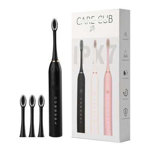 CARE CUB X-3 Sonic Electric Toothbrush, IPX7 Waterproof, Powerful Rechargeable with Replaceable Heads, 6 Cleaning Modes, Advanced Gum Care & Plaque Removal - Black, kid, Youth, Adults, 1 Count - Image 1