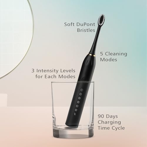 CARE CUB X-3 Sonic Electric Toothbrush, IPX7 Waterproof, Powerful Rechargeable with Replaceable Heads, 6 Cleaning Modes, Advanced Gum Care & Plaque Removal - Black, kid, Youth, Adults, 1 Count - Image 4