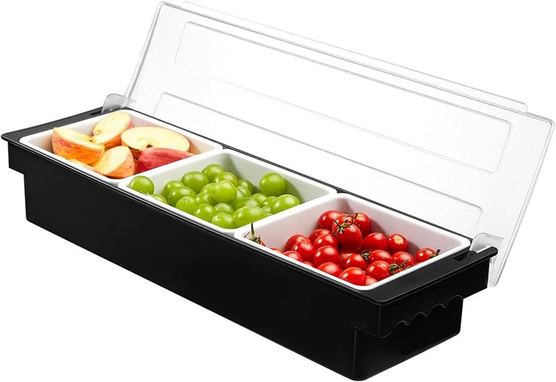 BEYLANG Ice Chilled Serving Tray Condiment Pots 3 Compartment Condiment Server Caddy (3 Compartments) - Image 1