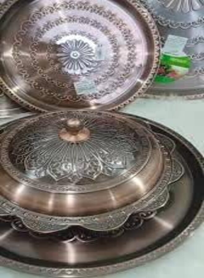 eBasket Kabsa tray Decorative Copper Serving Dish, Vintage Style Embossed Pattern