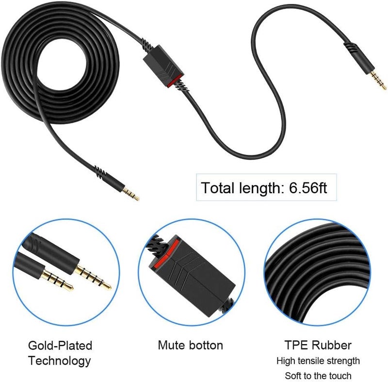 MQDITH 2.0M Replacement Audio Cable Compatible with Astro A40 A40TR Gaming Headset, Inline Mute Wire and No Volume Control Cord (TPE Cord) - Image 5