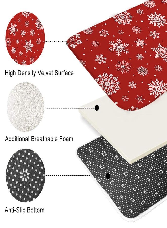 موكسيكا طقم ستارة حمام Mocsicka بتصميم ندفة الثلج لعيد الميلاد، 4 قطع، طقم حمام شتوي بتصميم ندفة الثلج مع سجاد مانع للانزلاق، غطاء للمرحاض، سجادة حمام، ستارة حمام، ديكور حمام مع 12 خطاف (أحمر) - Image 4