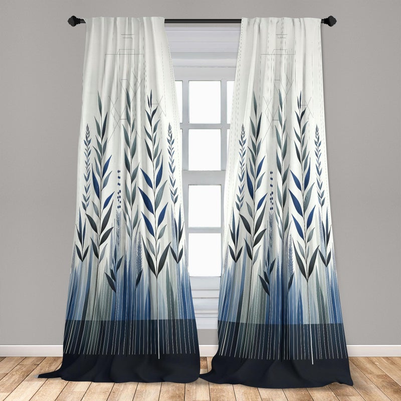 Ambesonne Botanical Curtains  Minimal Watercolor Leaves on Minimal Geometric Shapes in Cold Colors  Window Treatments 2 Panel Set for Living Room Bedroom  Pair of - 28"" x 63""  Grey Teal Slate Blue - Image 3