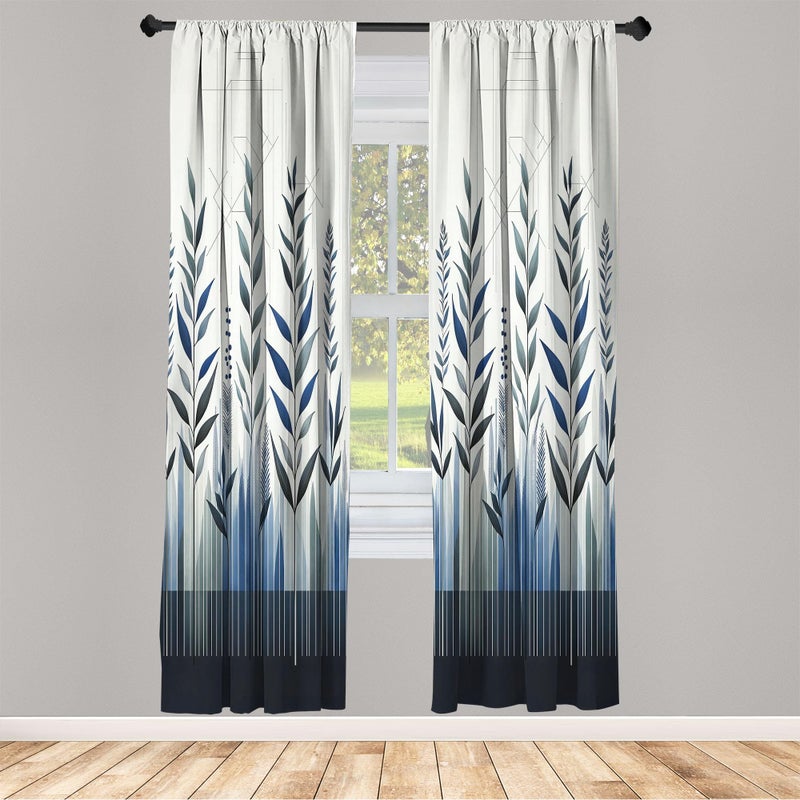 Ambesonne Botanical Curtains  Minimal Watercolor Leaves on Minimal Geometric Shapes in Cold Colors  Window Treatments 2 Panel Set for Living Room Bedroom  Pair of - 28"" x 63""  Grey Teal Slate Blue - Image 2