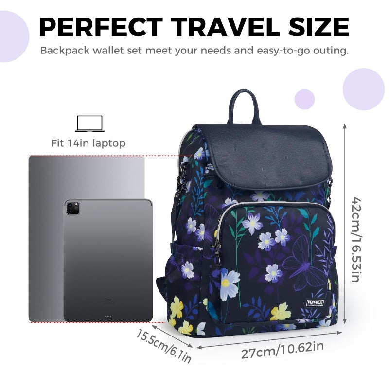 Fmeida Backpack for Women Purse Anti Theft Backpack Work College Bookbag Flower Convertible Back Pack - Image 2