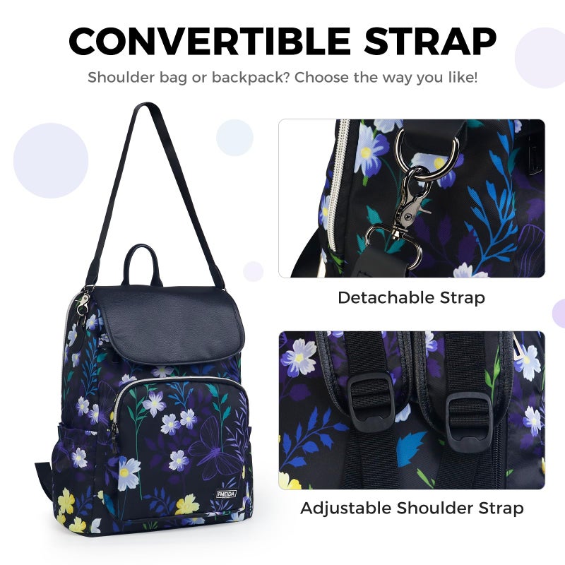 Fmeida Backpack for Women Purse Anti Theft Backpack Work College Bookbag Flower Convertible Back Pack - Image 5