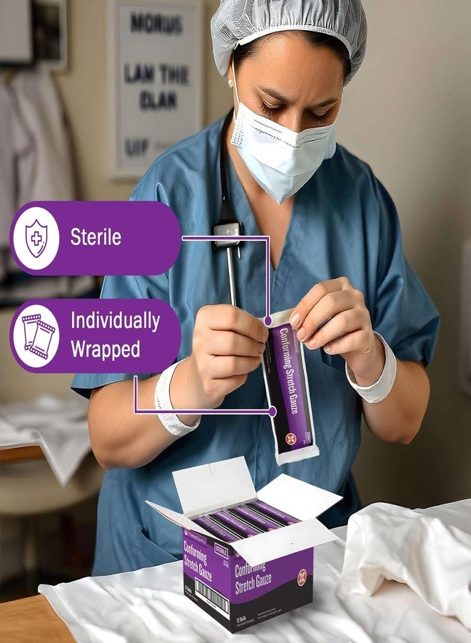 TenderGentle Conforming Stretch Gauze Rolls 3 Inch - Pack of 12 White Sterile Gauze Wrap for Wounds - Good for Sprained Ankles, Wrists, and More - Image 3