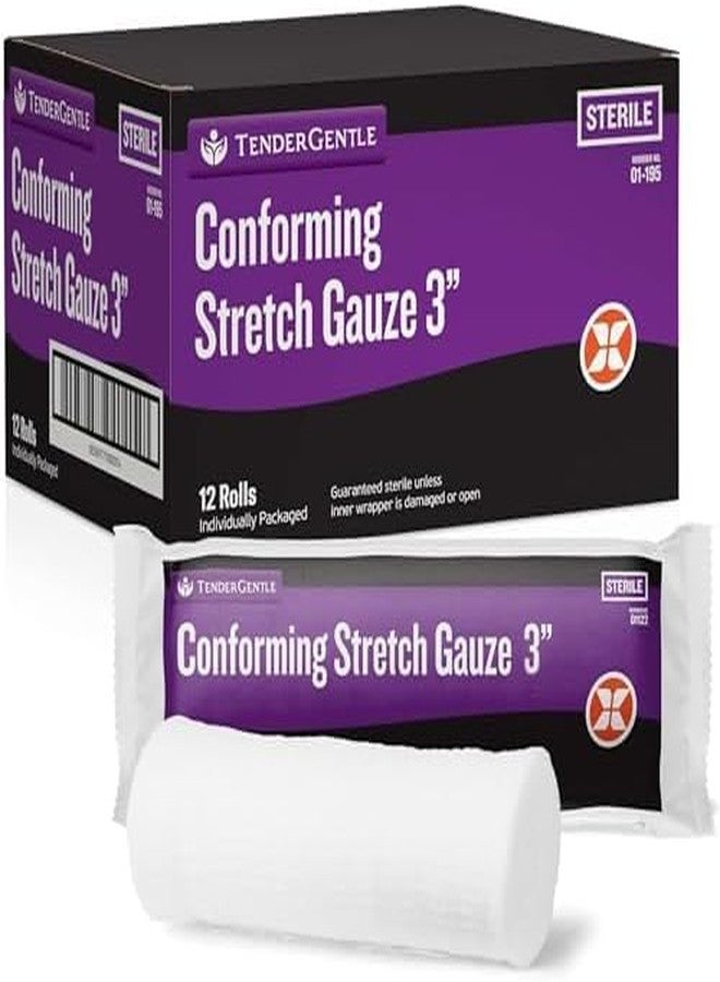 TenderGentle Conforming Stretch Gauze Rolls 3 Inch - Pack of 12 White Sterile Gauze Wrap for Wounds - Good for Sprained Ankles, Wrists, and More - Image 1