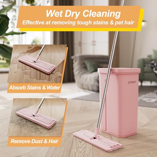 JOYMOOP Pink Mop and Bucket with Wringer Set for Home, with 5 Reusable Microfiber Mop Pads, Hands-Free Self-Cleaning System, Suitable for Floor Cleaning and Wall Cleaner - Image 4