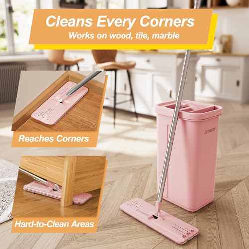 JOYMOOP Pink Mop and Bucket with Wringer Set for Home, with 5 Reusable Microfiber Mop Pads, Hands-Free Self-Cleaning System, Suitable for Floor Cleaning and Wall Cleaner - Image 3