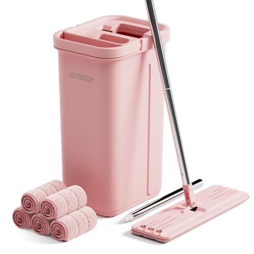 JOYMOOP Pink Mop and Bucket with Wringer Set for Home, with 5 Reusable Microfiber Mop Pads, Hands-Free Self-Cleaning System, Suitable for Floor Cleaning and Wall Cleaner - Image 1