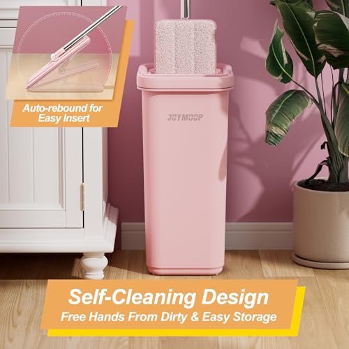 JOYMOOP Pink Mop and Bucket with Wringer Set for Home, with 5 Reusable Microfiber Mop Pads, Hands-Free Self-Cleaning System, Suitable for Floor Cleaning and Wall Cleaner - Image 5