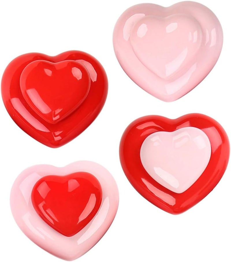 Cabilock 4pcs Heart-shaped Ceramic Powder Jars Sealing Storage Canisters for Wedding Decor Refillable Tea and Salve Containers in Red and Pink - Image 1