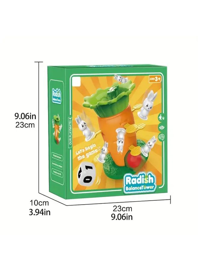 Carrot Balance Tower Toy Plastic Rabbit Vegetable Stackable Game Fun Interactive Family Desktop STEM Educational Activity For Kids Green Base - Image 2