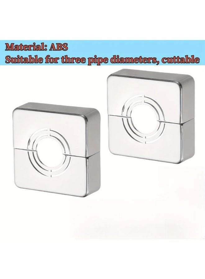 2pcs Silvery ABS Wall Split Pipe Flanges 0 79 Inch Thick Square Cuttable Escutcheon Plate - Image 1