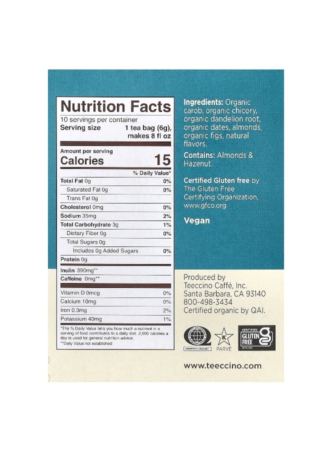 teeccino - Teeccino, Roasted Herbal Tea, Dandelion Caramel Nut, Caffeine Free, 10 Tea Bags, 2.12 oz (60 g) - Image 1